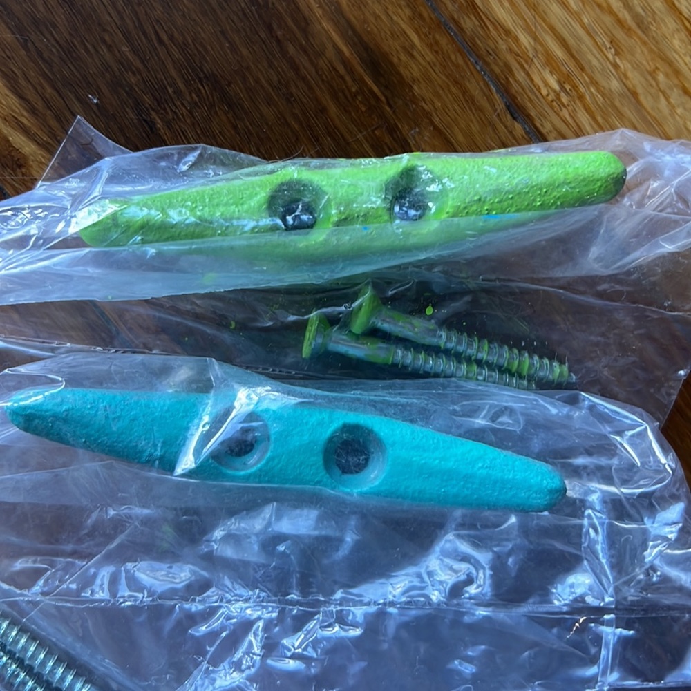 Turquoise and lime green wall hook cast metal